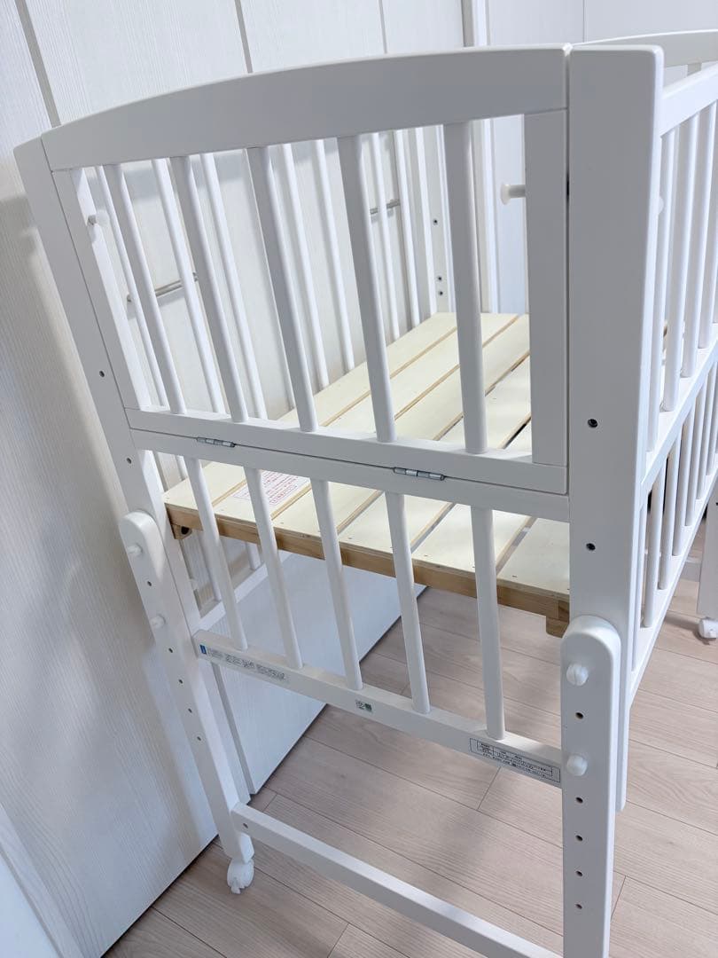 ノモック　Wオープンハイタイプミニベビーベッド　白いベビーベッド キャスター付き