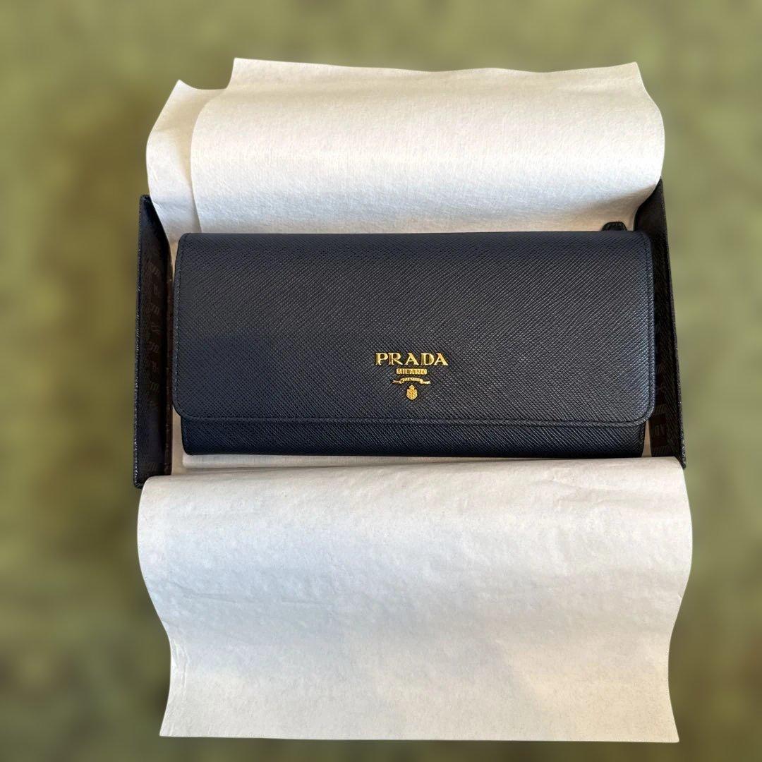 PRADA 長財布 ネイビー レザー