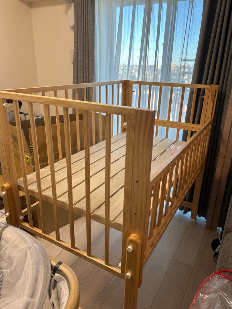 【美品】yamatoya ベビーベッド トール Wオープン　大和屋 ナチュラル