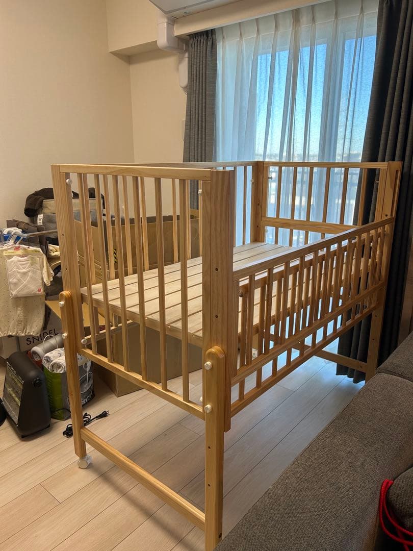 【美品】yamatoya ベビーベッド トール Wオープン　大和屋 ナチュラル