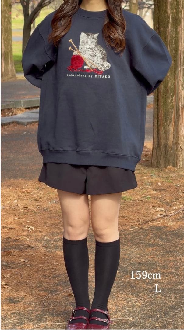 ほのぼの様　新品未使用　北区の刺しゅう屋　猫と刺繍　Sサイズ グリーン