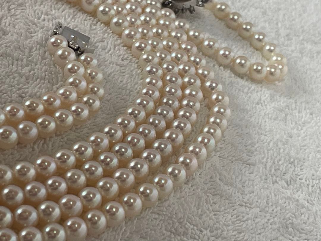 【美品】ミキモト アコヤ K14WG 2連 ロング パールネックレス 6.5mm