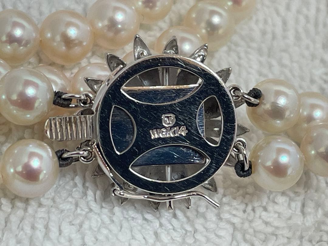 【美品】ミキモト アコヤ K14WG 2連 ロング パールネックレス 6.5mm