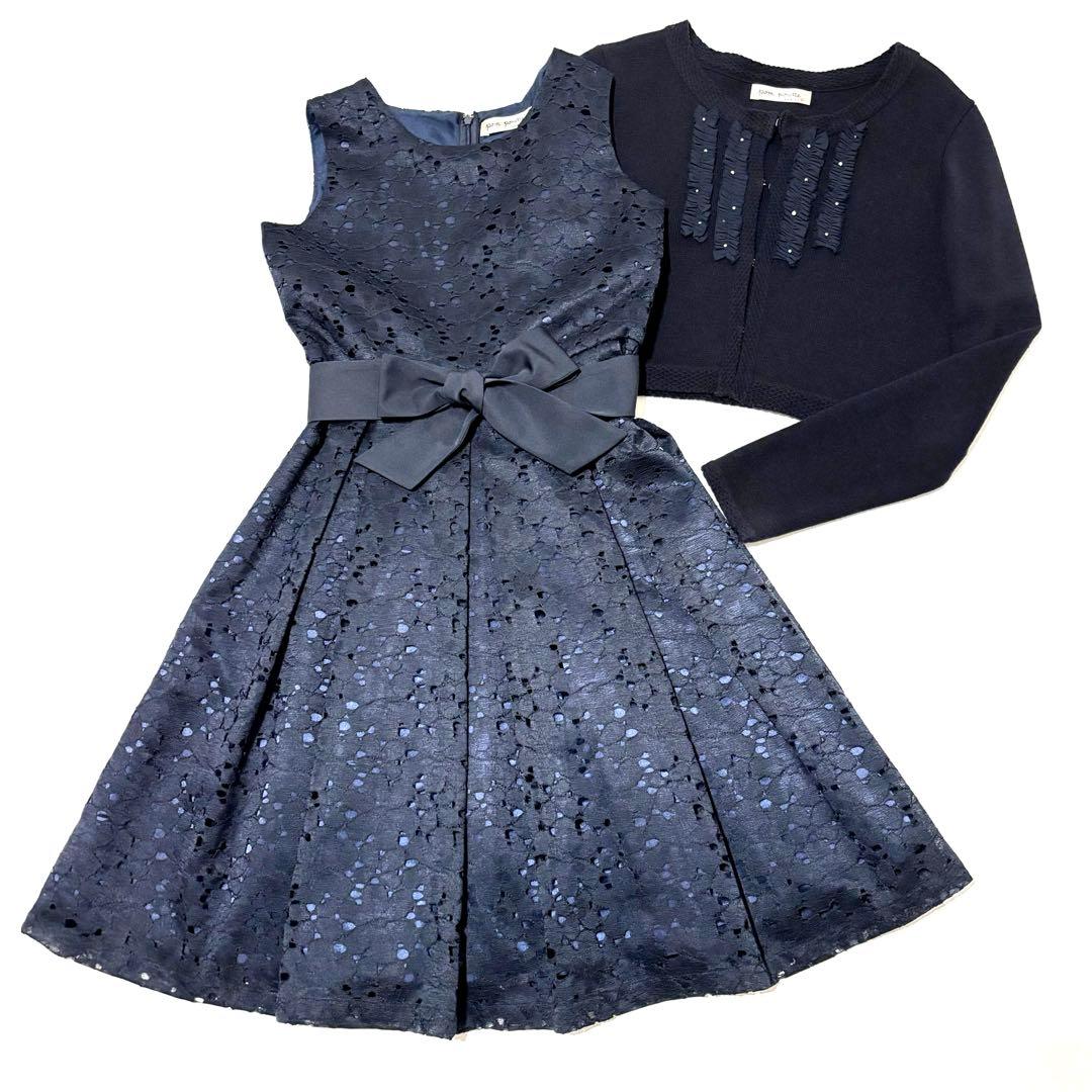 定価￼￼￼￼5万　極美品✨ポンポネットジュニア　総レースワンピース　紺色　160