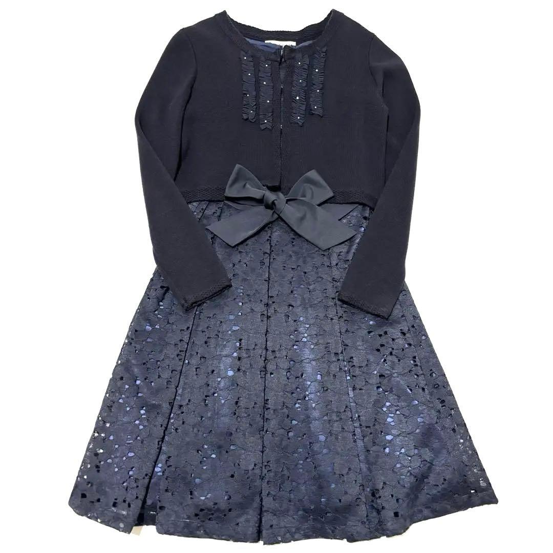 定価￼￼￼￼5万　極美品✨ポンポネットジュニア　総レースワンピース　紺色　160