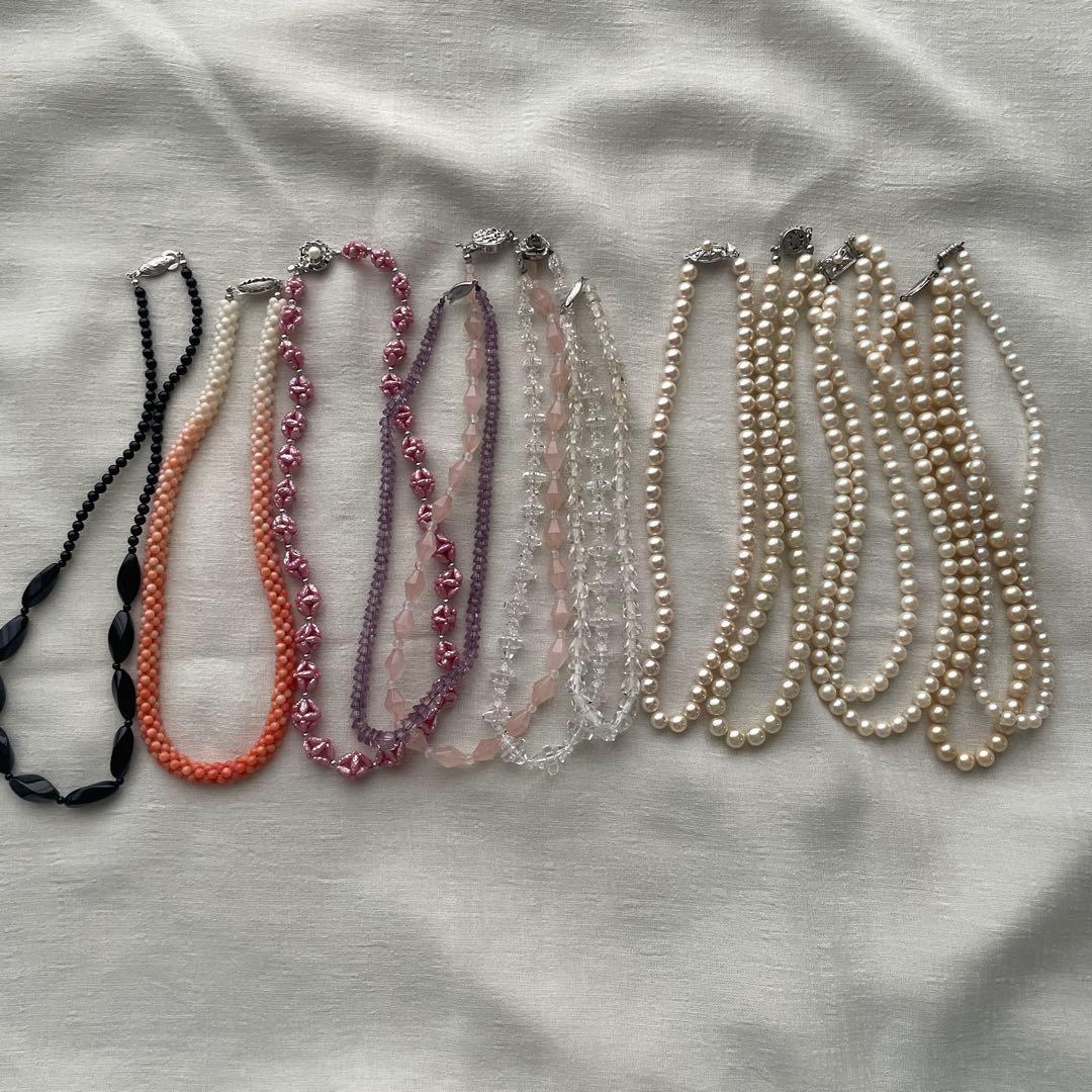 は*ま様 昭和レトロアクセサリー天然石ネックレス12点セットまとめてsilver