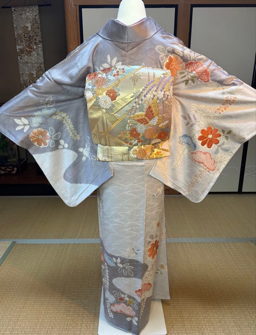フォーマル５点フルセット 正絹訪問着　袋帯　帯締め帯揚げ　重ね襟