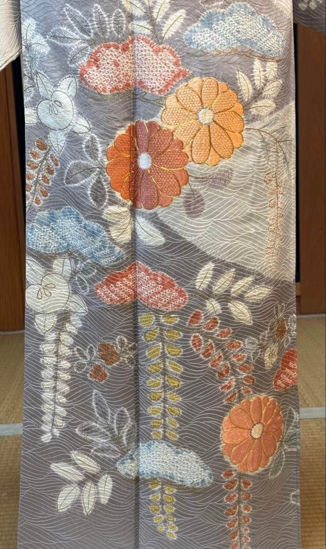 フォーマル５点フルセット 正絹訪問着　袋帯　帯締め帯揚げ　重ね襟