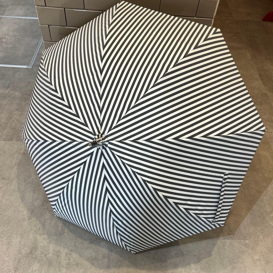 極美品✨サンバリア100 日傘 M 竹手元 ストライプ ネイビー UV 長傘