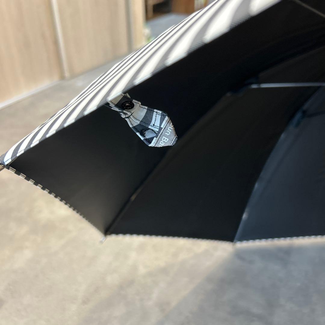 極美品✨サンバリア100 日傘 M 竹手元 ストライプ ネイビー UV 長傘