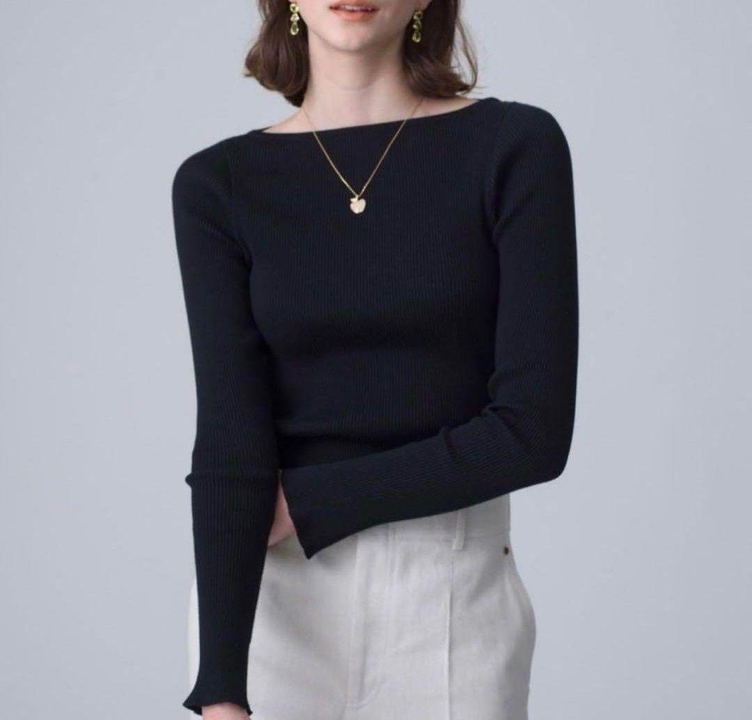 オーラリー ロンハーマン ギザボートネック クルーネック 長袖 カットソー 黒