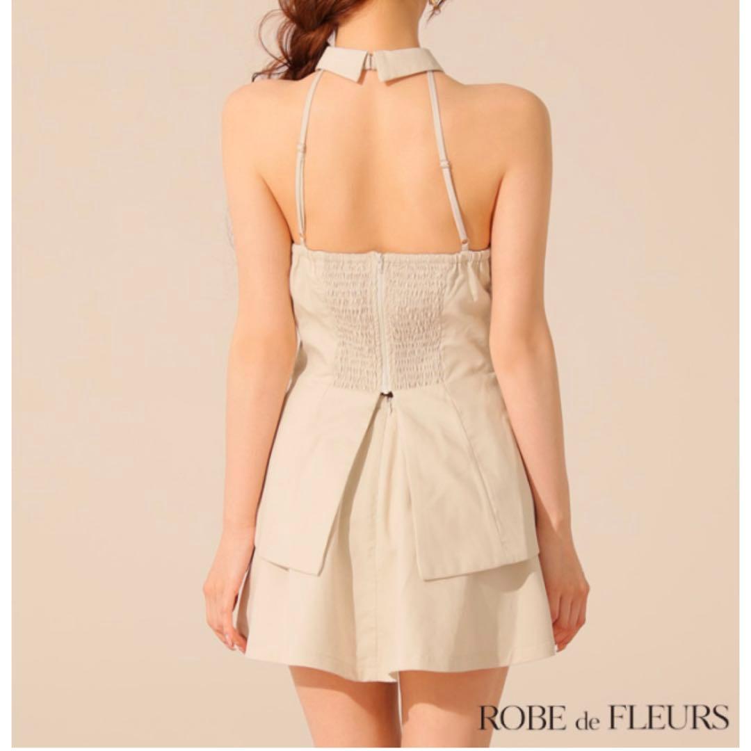 ローブドフルール　ベージュ フリル ホルターネック ミニドレス