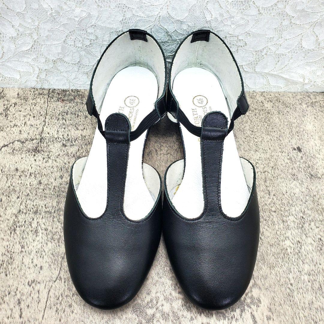 未使用級【CATWORTH】Tストラップ フラットシューズ 黒 23.5cm