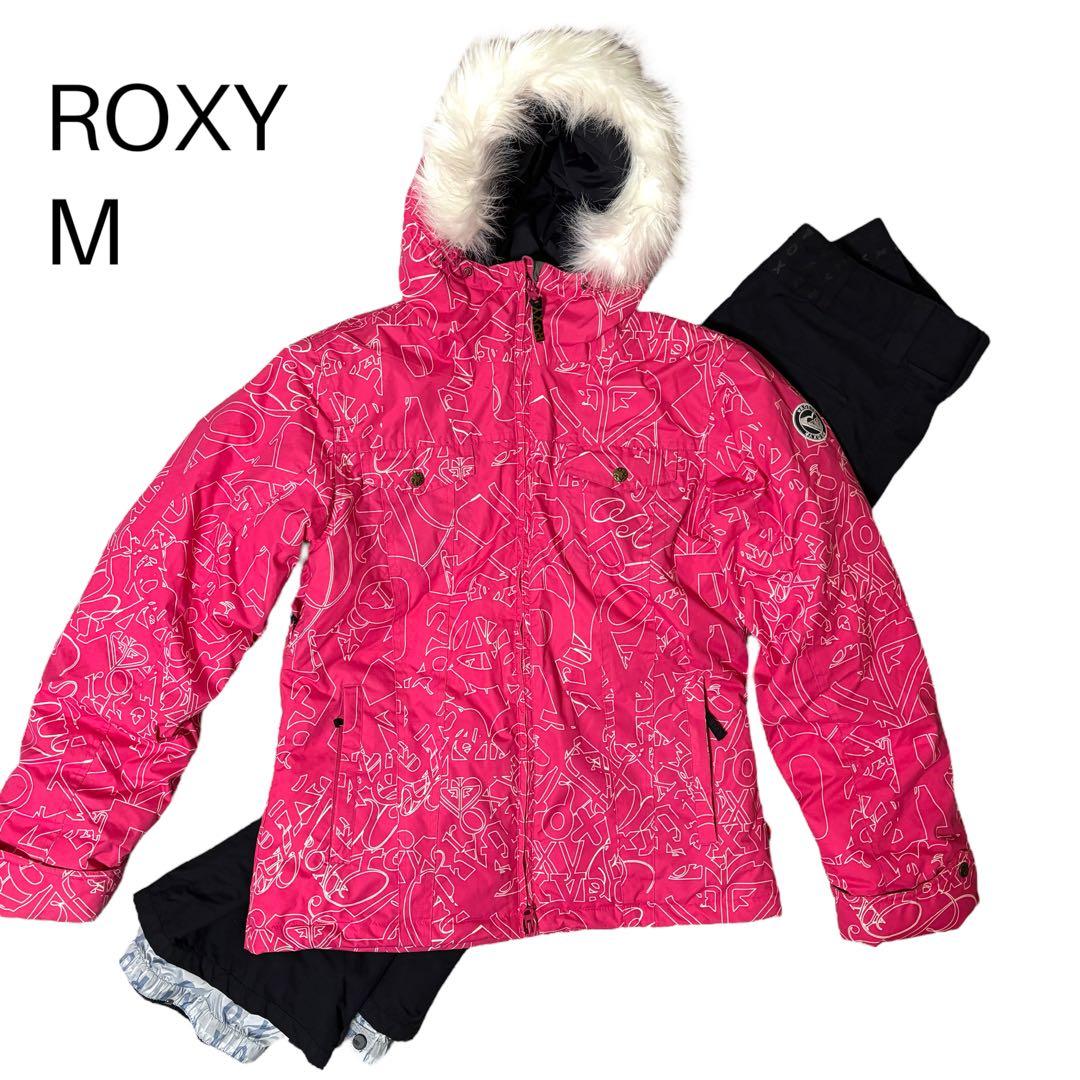 【美品】ROXY ロキシー スキーウェア　上下セット　M 総柄　ファー