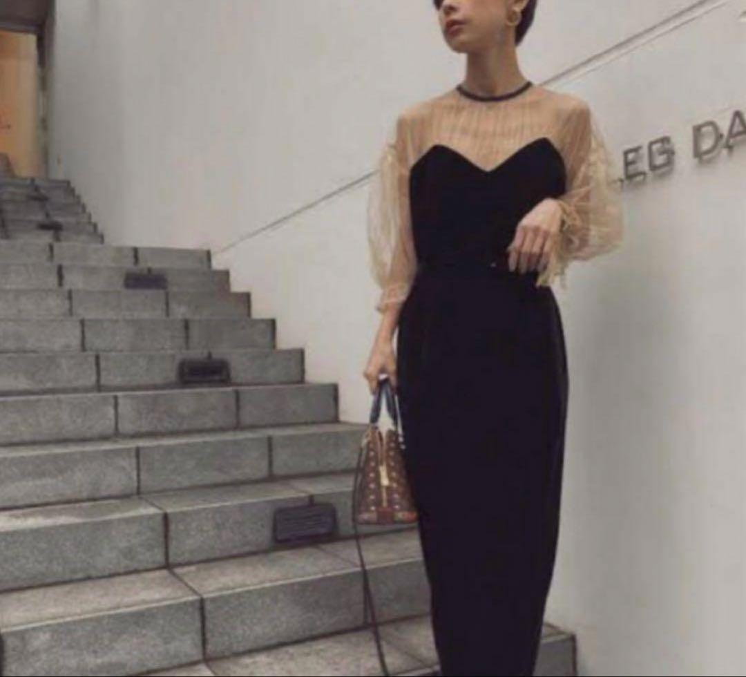 Ameri VINTAGE エアリースリーブタイトドレス　ベロア素材