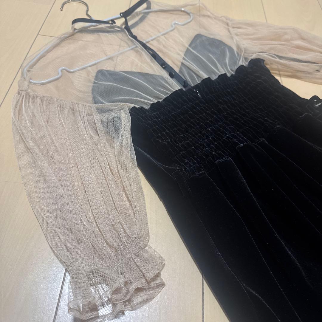 Ameri VINTAGE エアリースリーブタイトドレス　ベロア素材