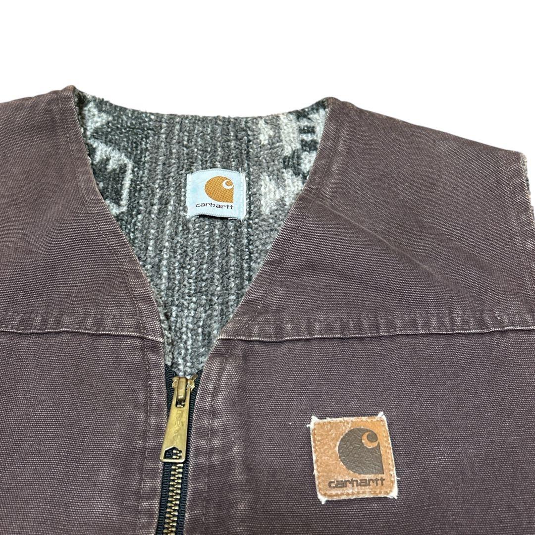 carhartt 90s ダークブラウン ダックベスト　ネイティブ柄　幾何学模様