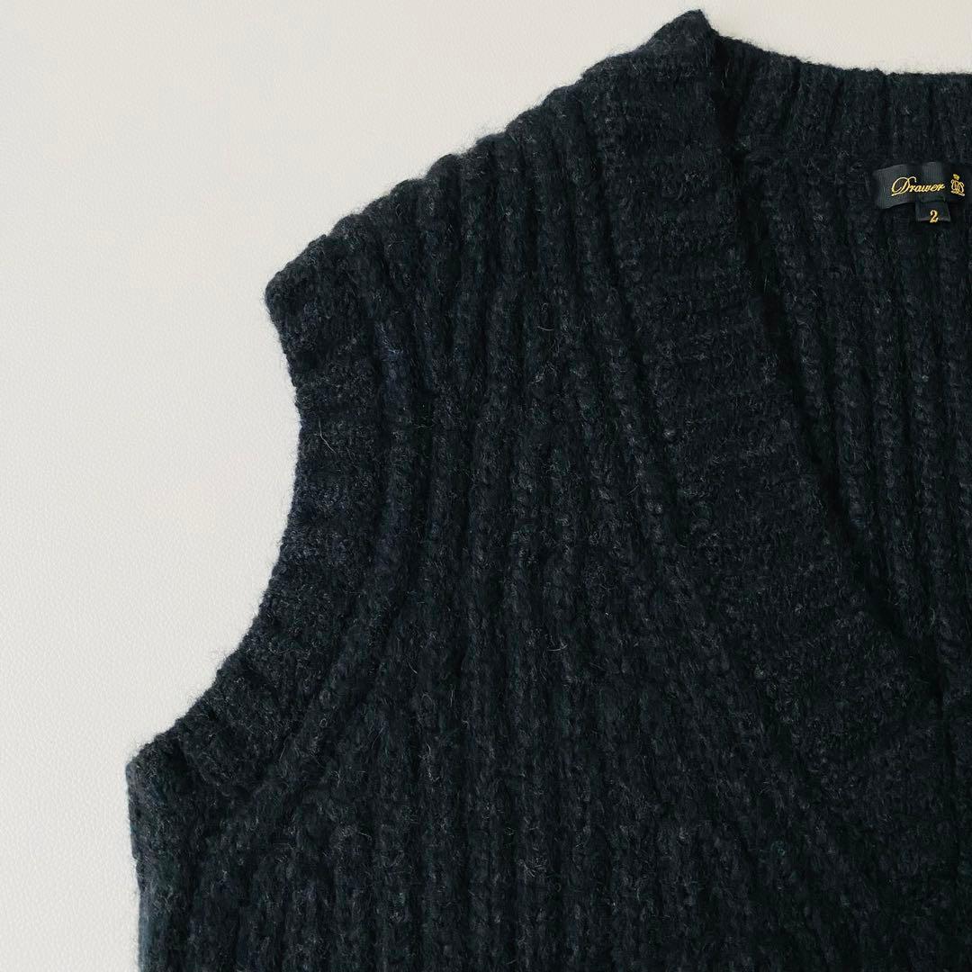 【美品】ドゥロワー　3G畔編み Vネック ニットベスト　ウール　キャメル　2