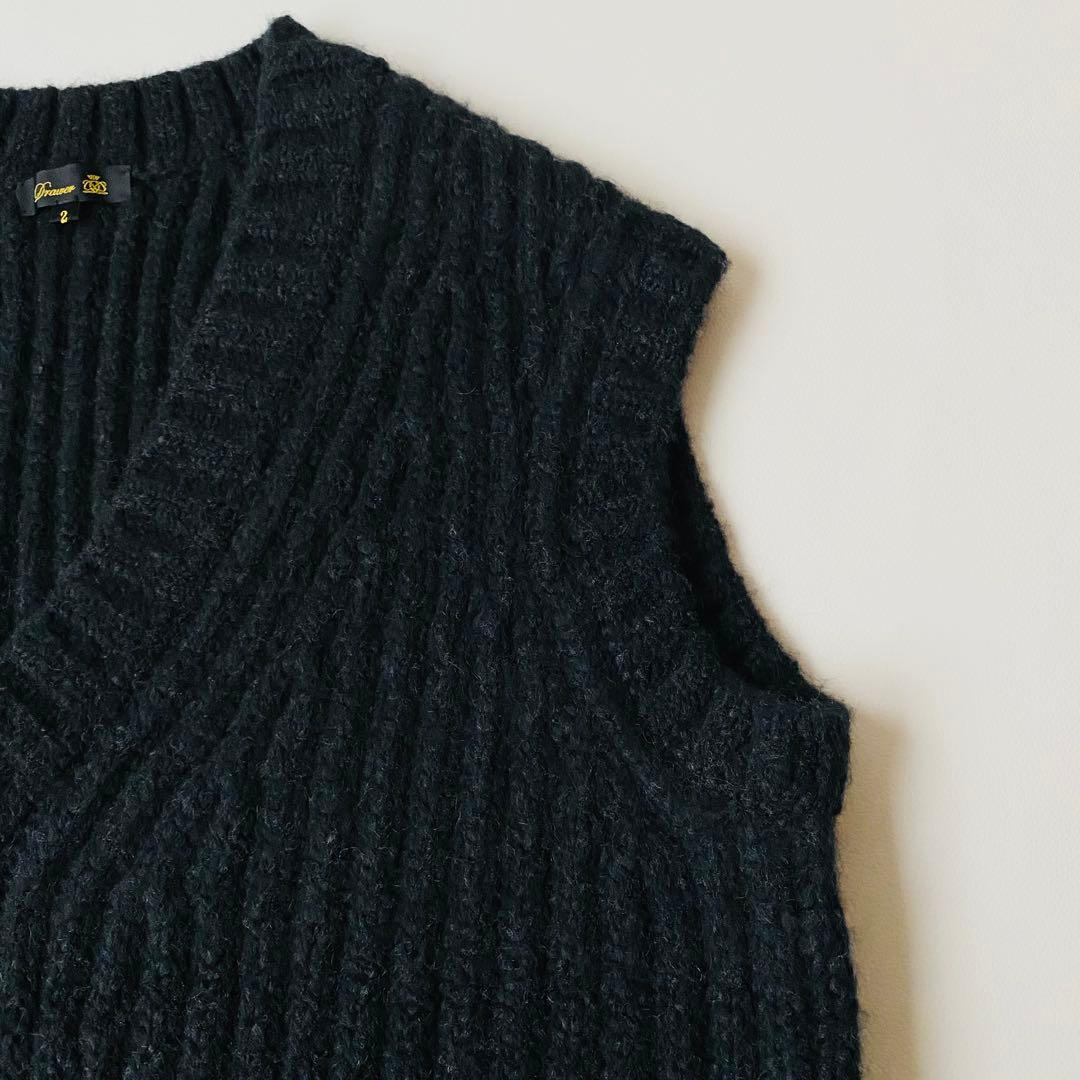 【美品】ドゥロワー　3G畔編み Vネック ニットベスト　ウール　キャメル　2