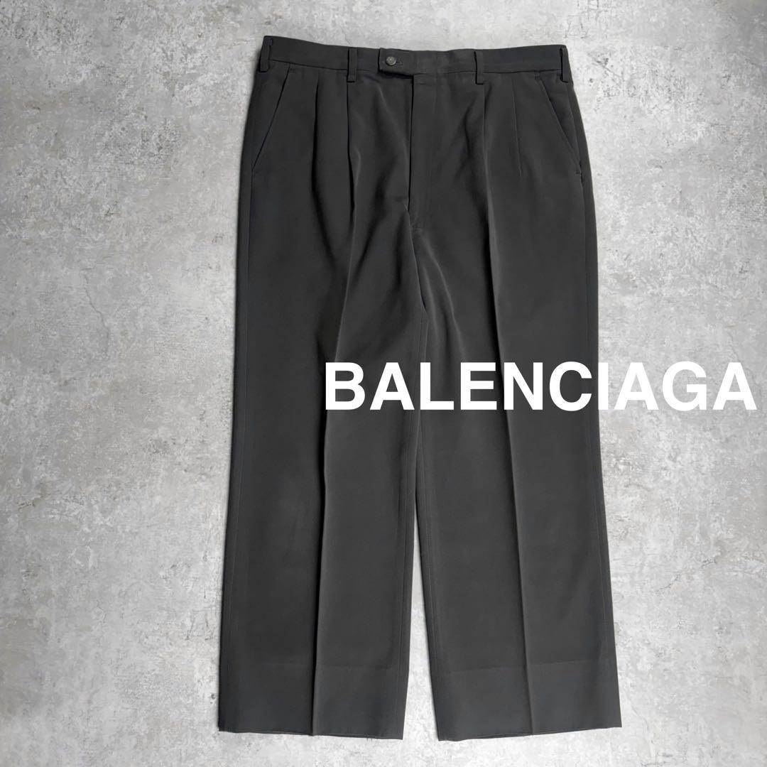 バレンシアガ　BALENCIAGA ワイドトラウザー 刺繍ロゴ　ロゴボタン　91
