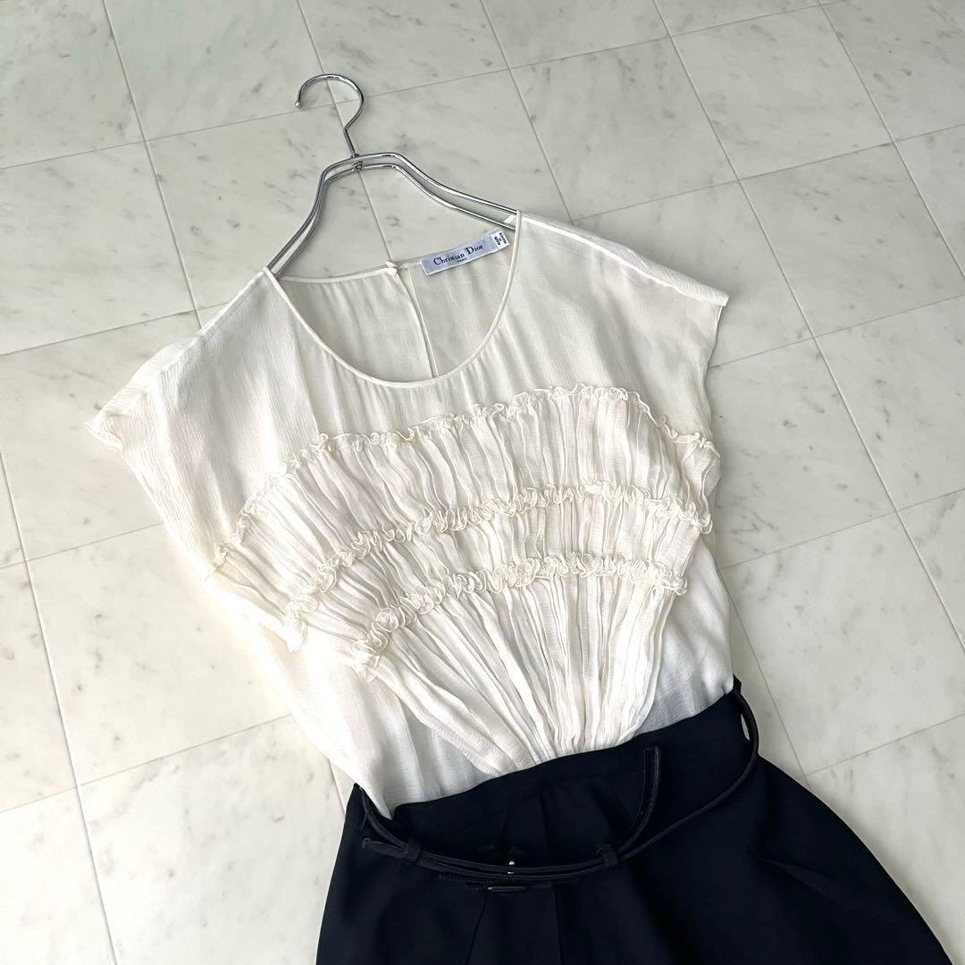 美品♡クリスチャンディオール シルク100% ベルト ワンピース フリル