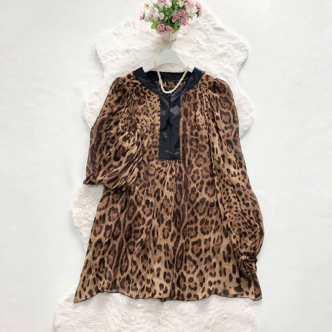 ドルチェアンドガッバーナ*レオパード柄シフォンブラウス　透け感　ヒョウ柄 38