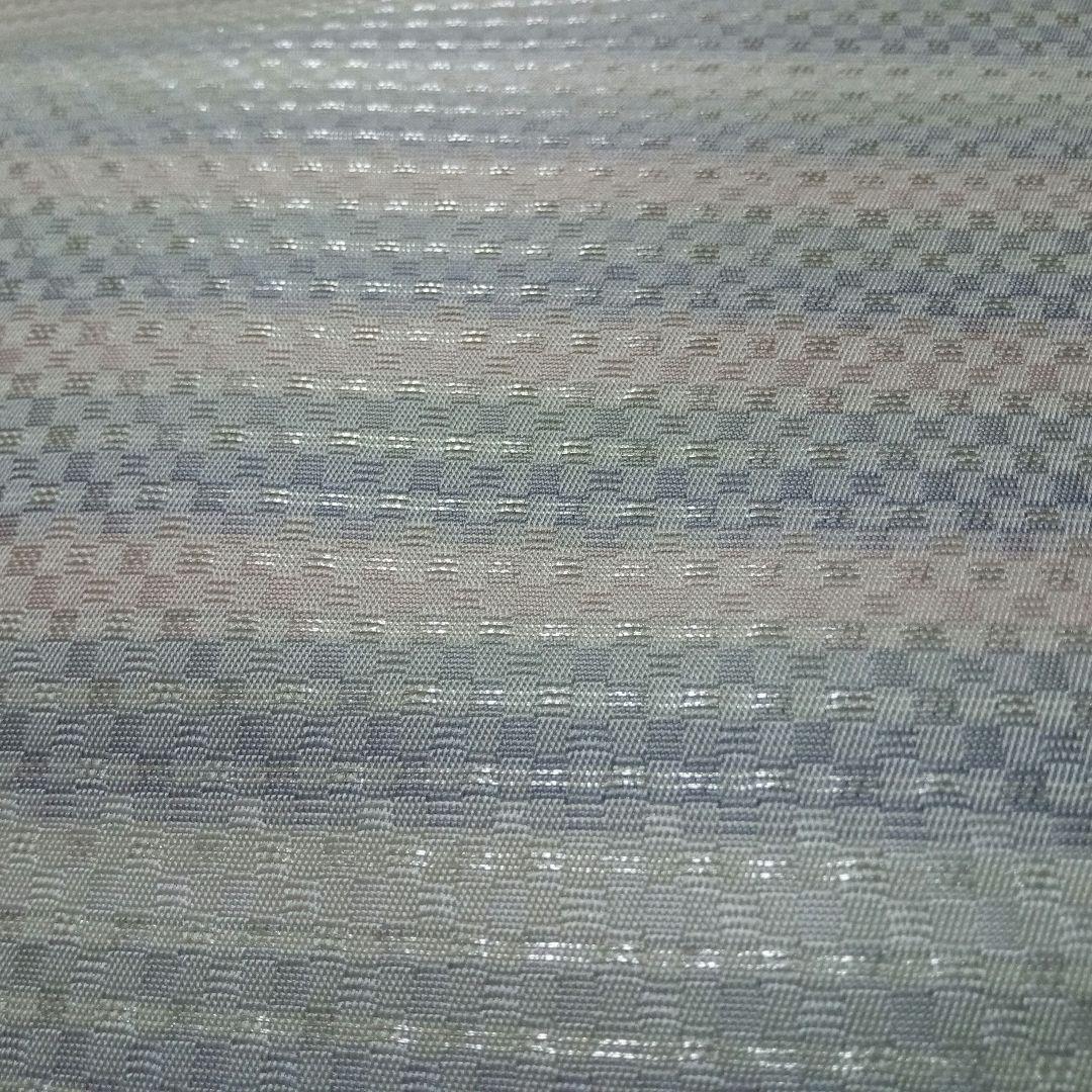 ★美品特価★【河瀬満織物】の袋帯　淡色の横縞 全通 銀糸 西陣織