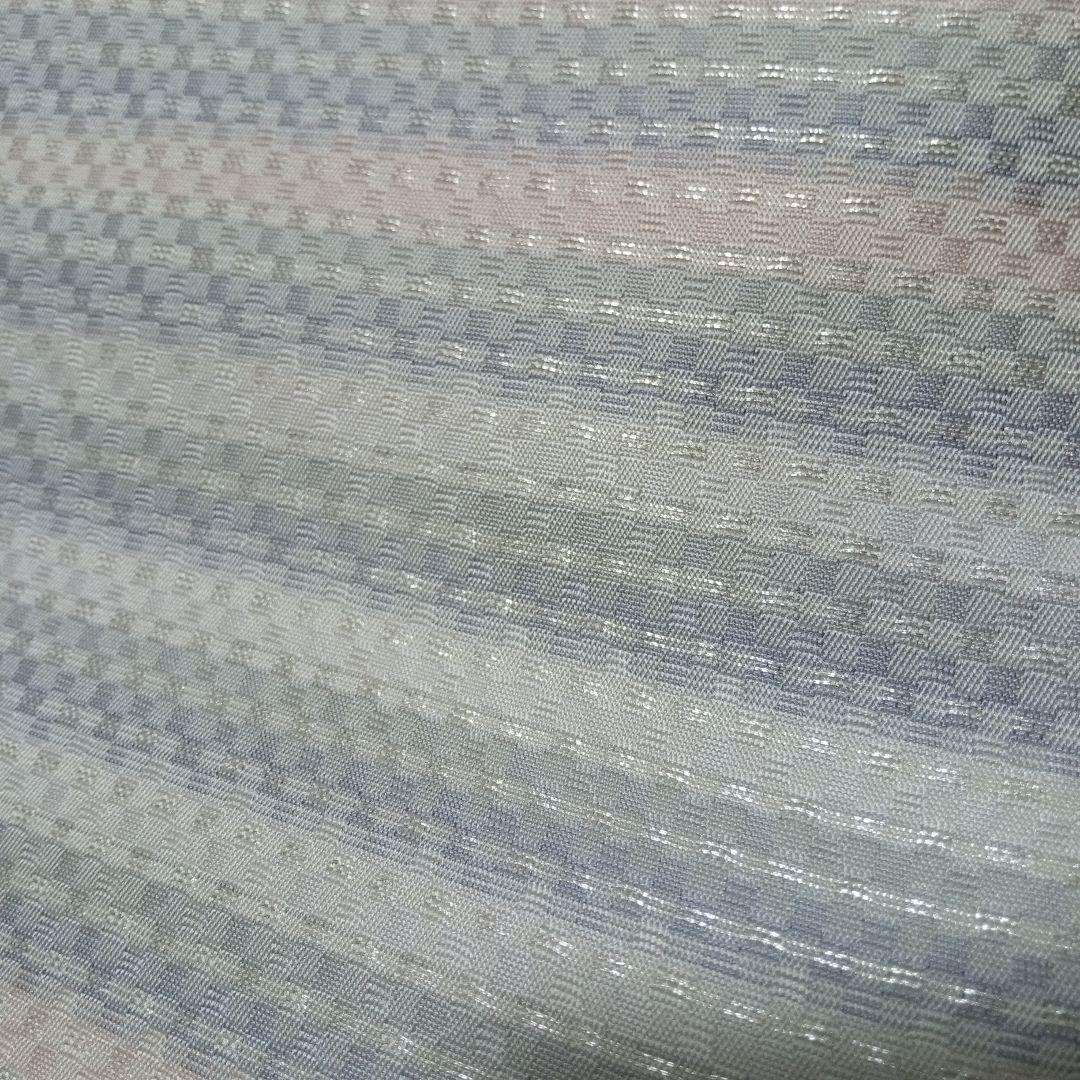 ★美品特価★【河瀬満織物】の袋帯　淡色の横縞 全通 銀糸 西陣織