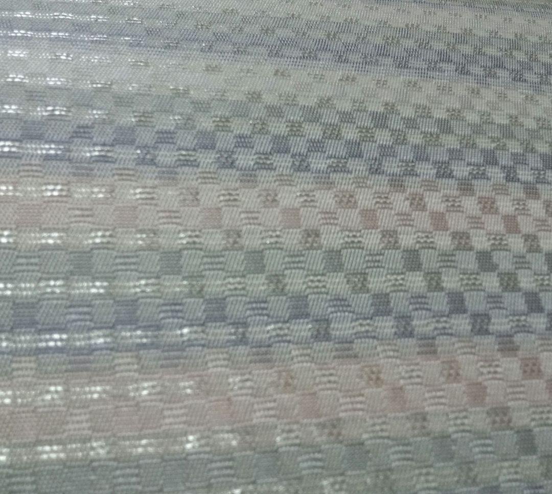 ★美品特価★【河瀬満織物】の袋帯　淡色の横縞 全通 銀糸 西陣織