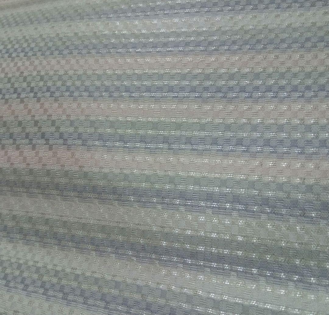 ★美品特価★【河瀬満織物】の袋帯　淡色の横縞 全通 銀糸 西陣織