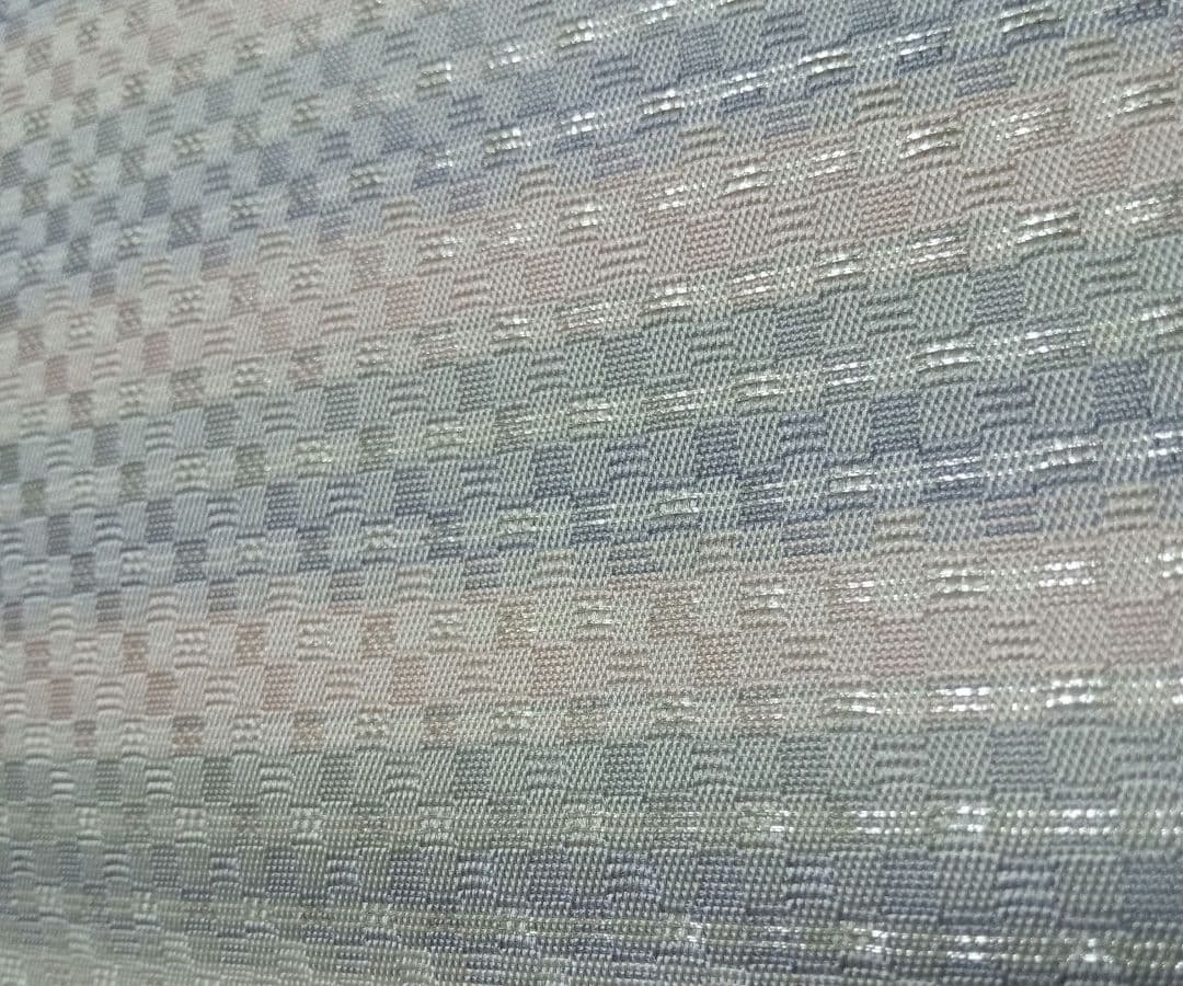 ★美品特価★【河瀬満織物】の袋帯　淡色の横縞 全通 銀糸 西陣織