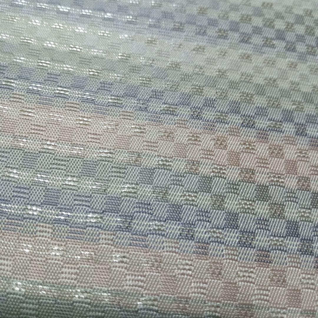 ★美品特価★【河瀬満織物】の袋帯　淡色の横縞 全通 銀糸 西陣織