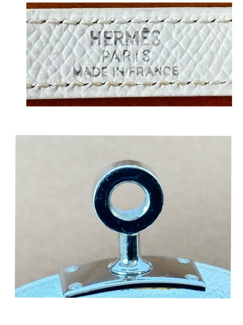 美品 レザーブレスレット ケリー ドゥブルトゥール ホワイト 腕周り約１６ｃｍ