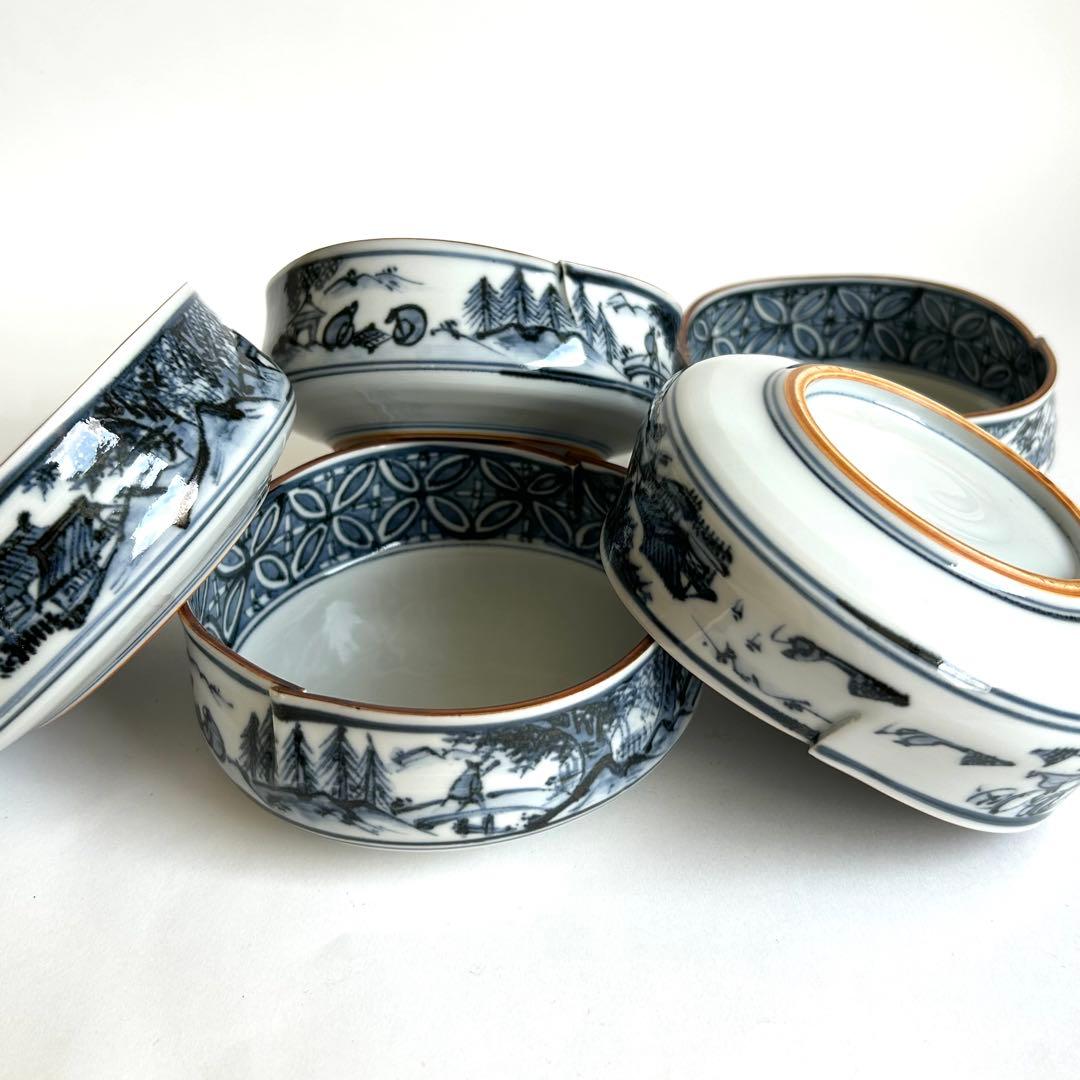 【未使用】清水焼 向付 陶器 染付 中鉢 小鉢 セット 5客揃い