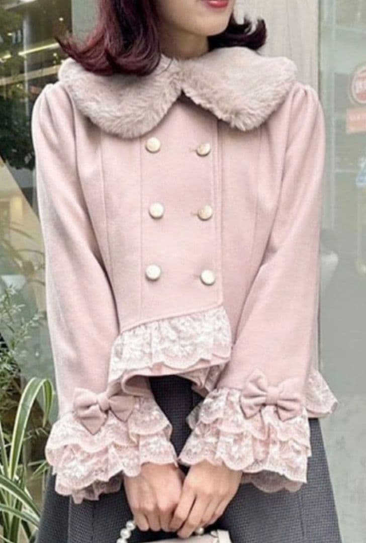 アクシーズファム 裾レースショートコート ピンク