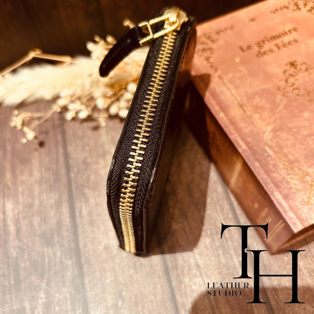 コードバン　新喜皮革　L字ファスナーウォレット　黒