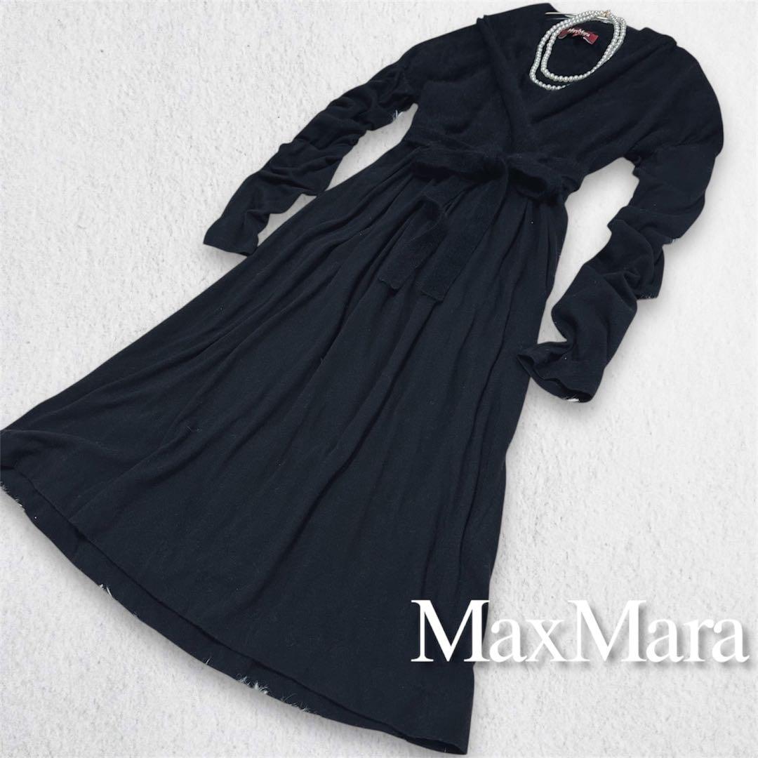 MaxMara STUDIO赤タグ アンゴラ混ドッキングワンピース黒 カシミヤ混