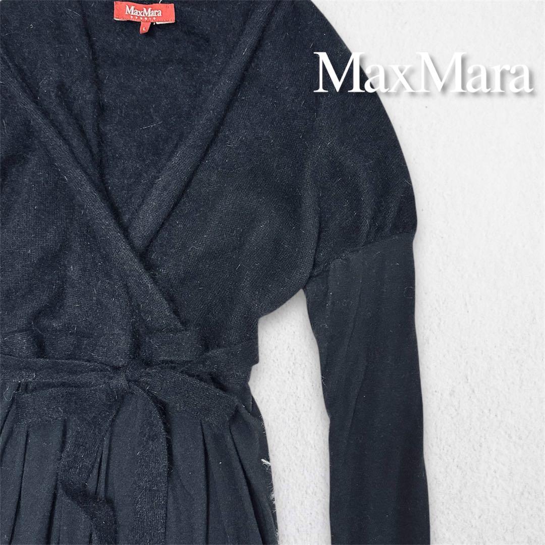 MaxMara STUDIO赤タグ アンゴラ混ドッキングワンピース黒 カシミヤ混