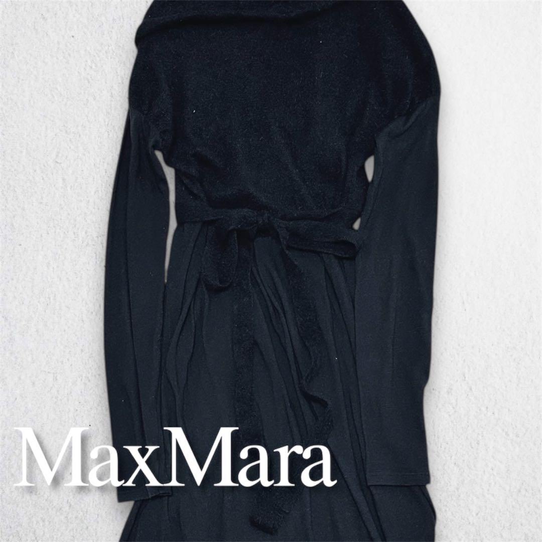 MaxMara STUDIO赤タグ アンゴラ混ドッキングワンピース黒 カシミヤ混
