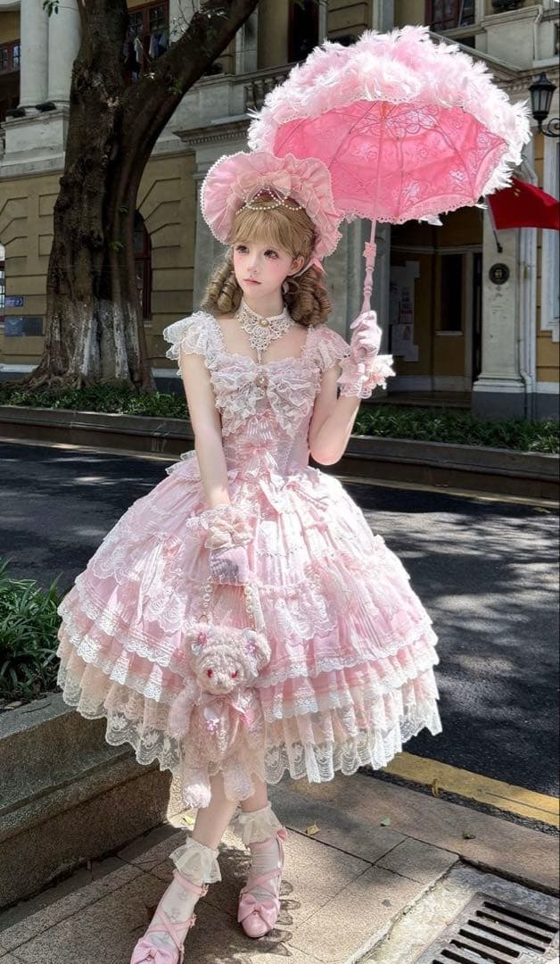 【月下桜頌】ピンク ゴスロリ・ロリータドレス 甘ロリ　ロリィタJSK お姫様