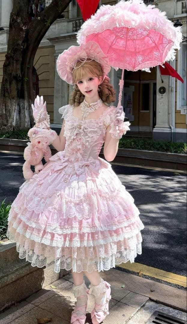 【月下桜頌】ピンク ゴスロリ・ロリータドレス 甘ロリ　ロリィタJSK お姫様