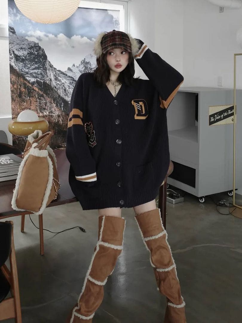 Darich カレッジワッペンVネックニットカーディガン 定価14,300