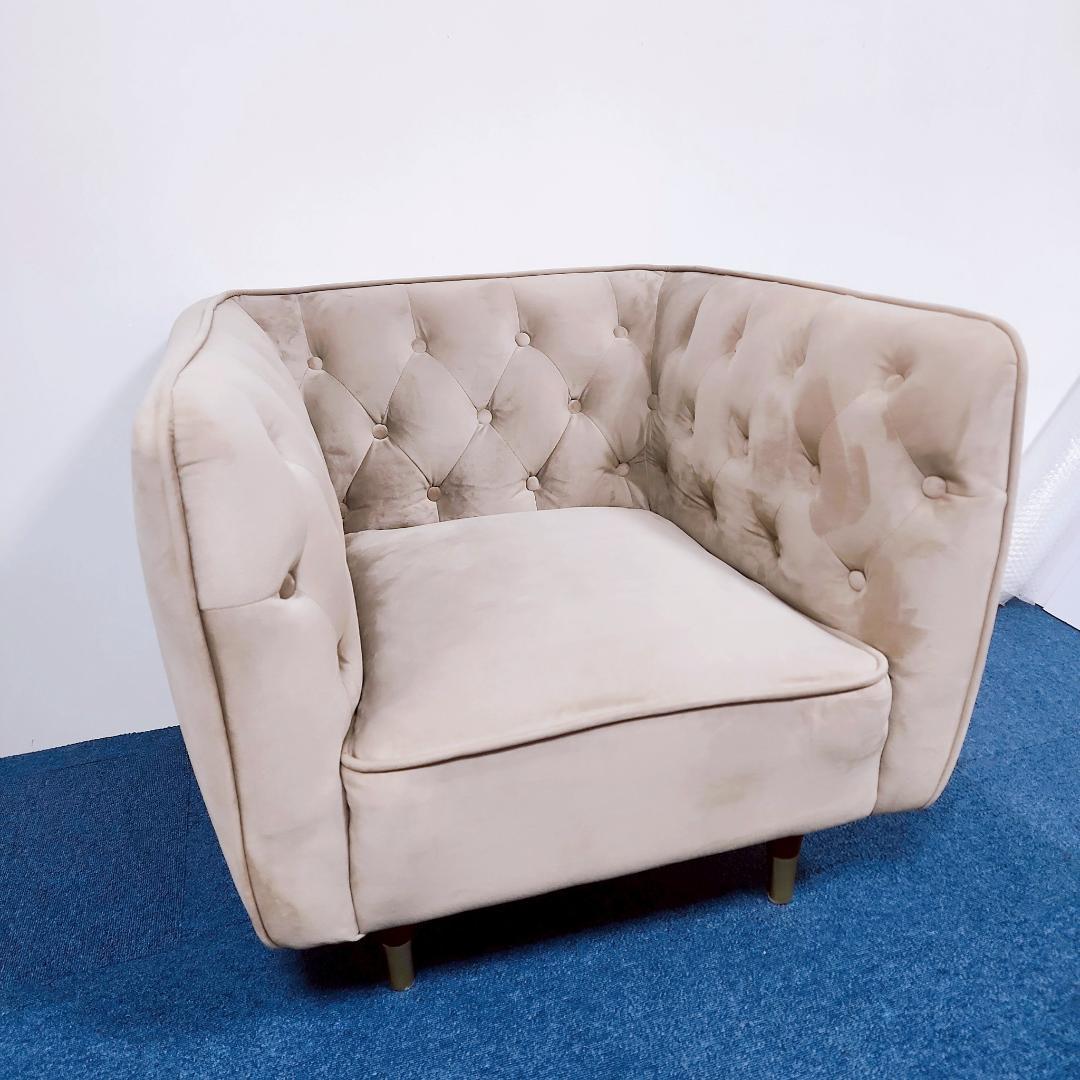 【高級】ⅬOWYA ロウヤ 1人掛けソファ ベルベット調　エレガント グレー