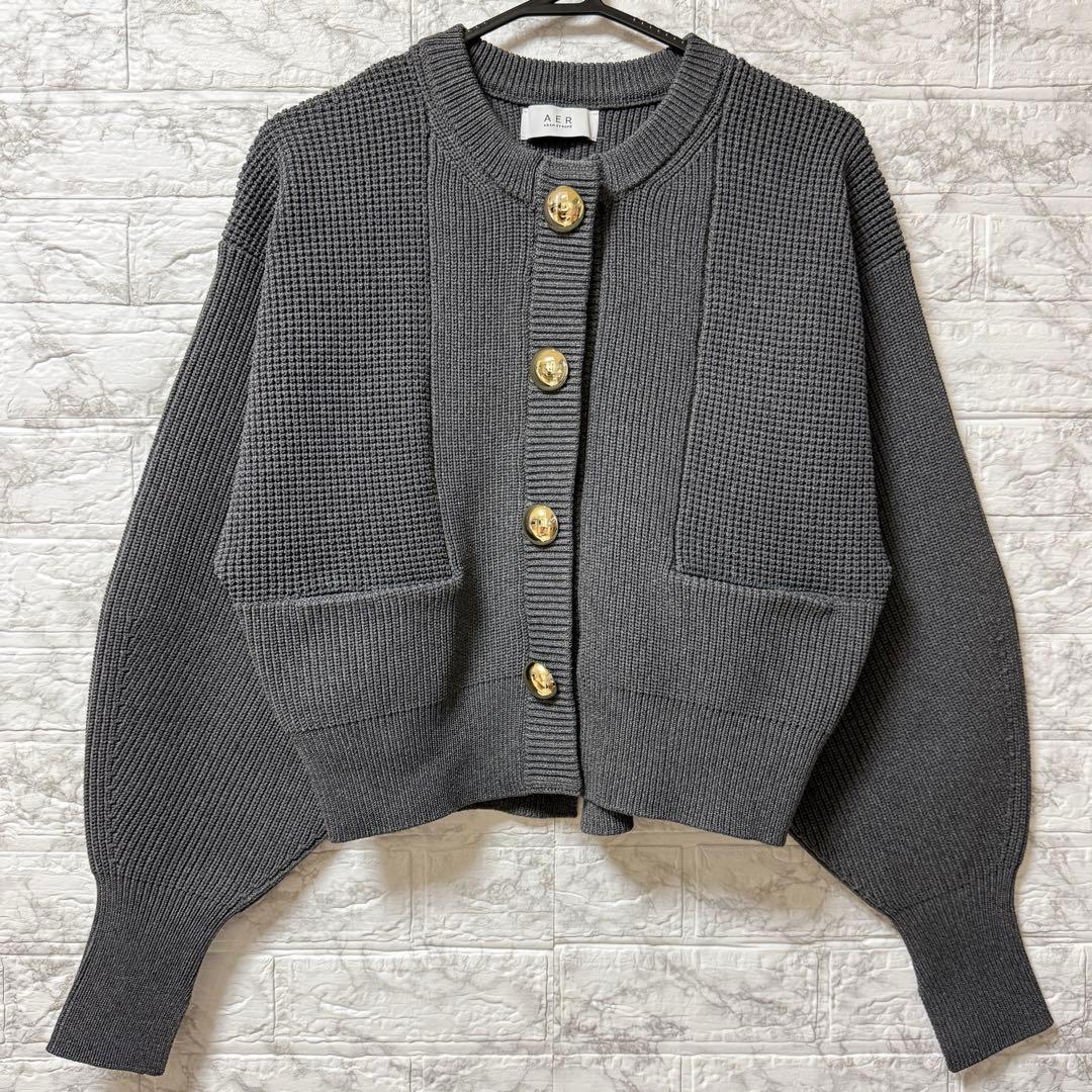 【美品】ADAM ET ROPÉ BIGボタンニットカーディガンF グレー
