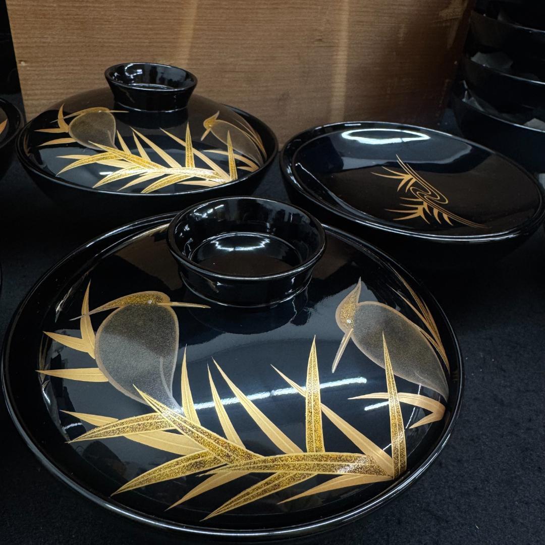 希有　輪島塗　木製漆器 鷺蒔絵 吸物椀 十客14.5cmお正月