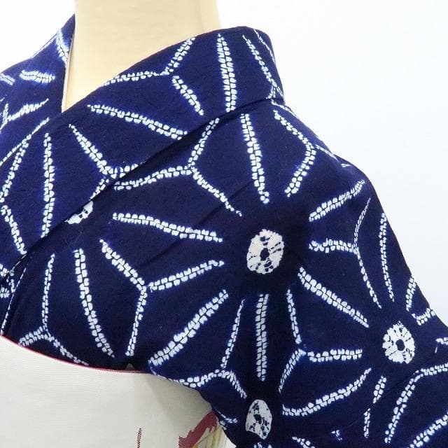 Y3271◆美品 洗える夏着物 有松鳴海絞り 綿 手縫い仕立て 麻の葉 高級浴衣