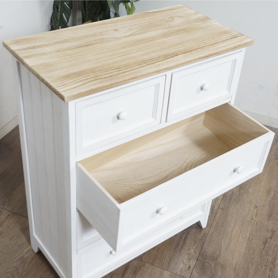 【新品】フレンチシック　ワイドチェスト シャビーホワイト　ガーリー　アウトレット