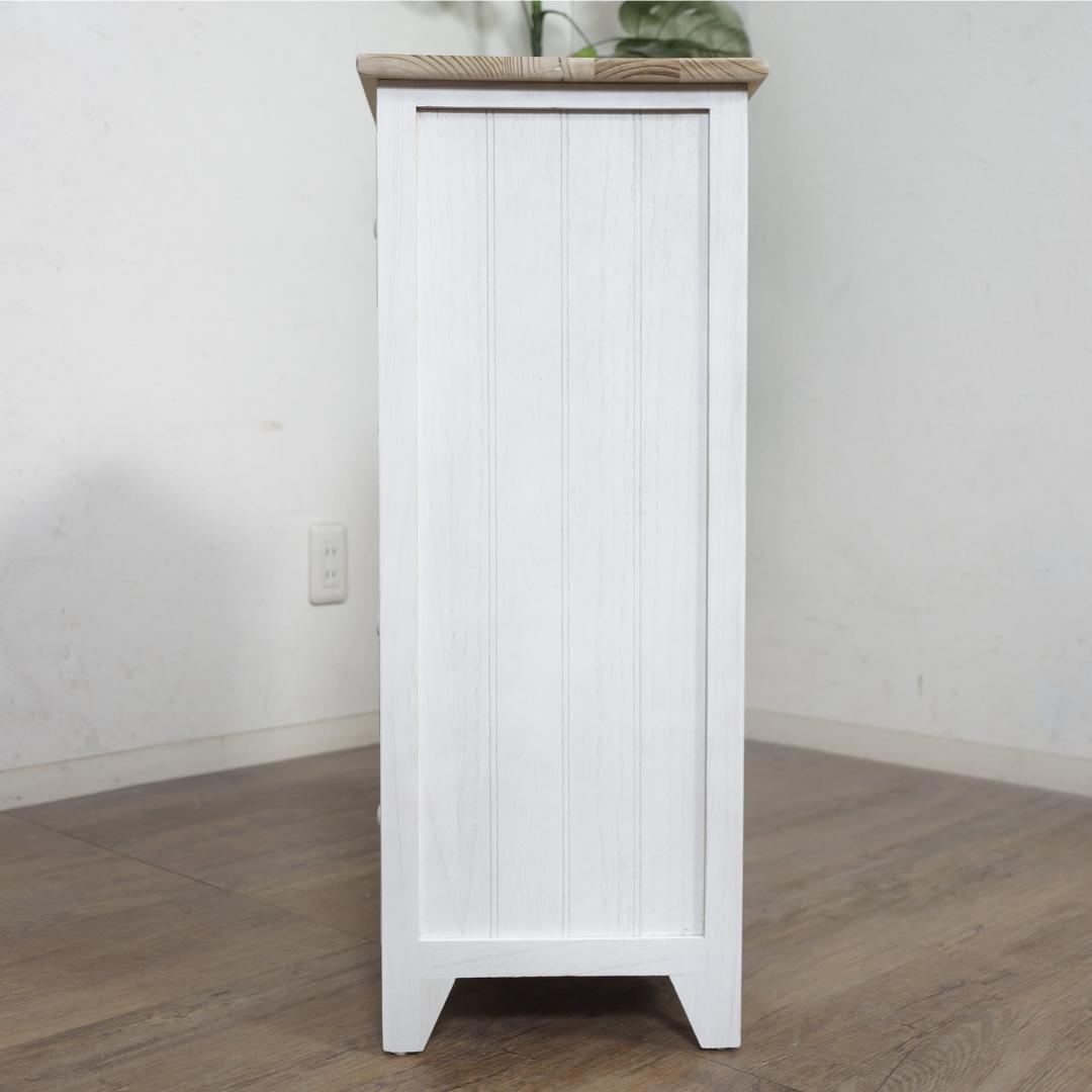 【新品】フレンチシック　ワイドチェスト シャビーホワイト　ガーリー　アウトレット