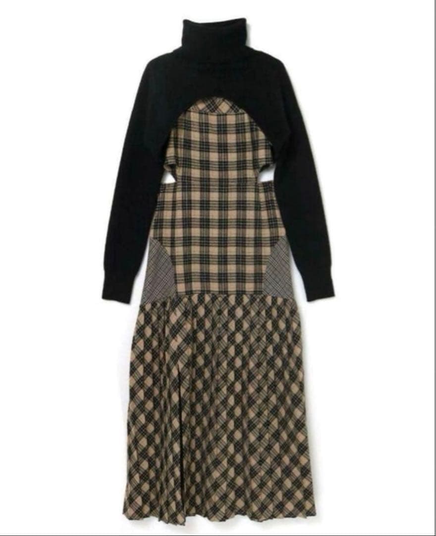 【ねこ】andmary アンナチェックドレス　ベージュ