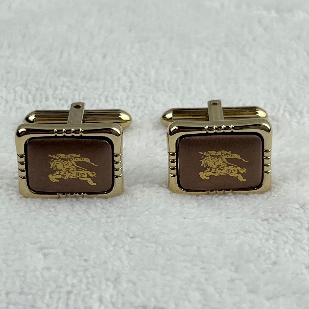 【美品】バーバリー ネクタイピン カフス セット ブラウン ゴールド ホースロゴ